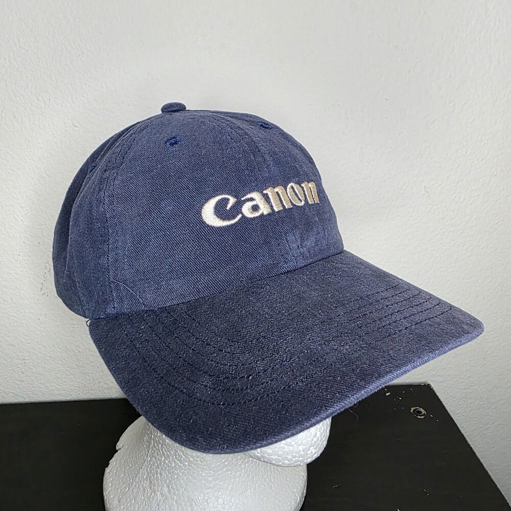 Vintage 90's Canon EOS Hat - Blue - Leather Strapback - Made in USA